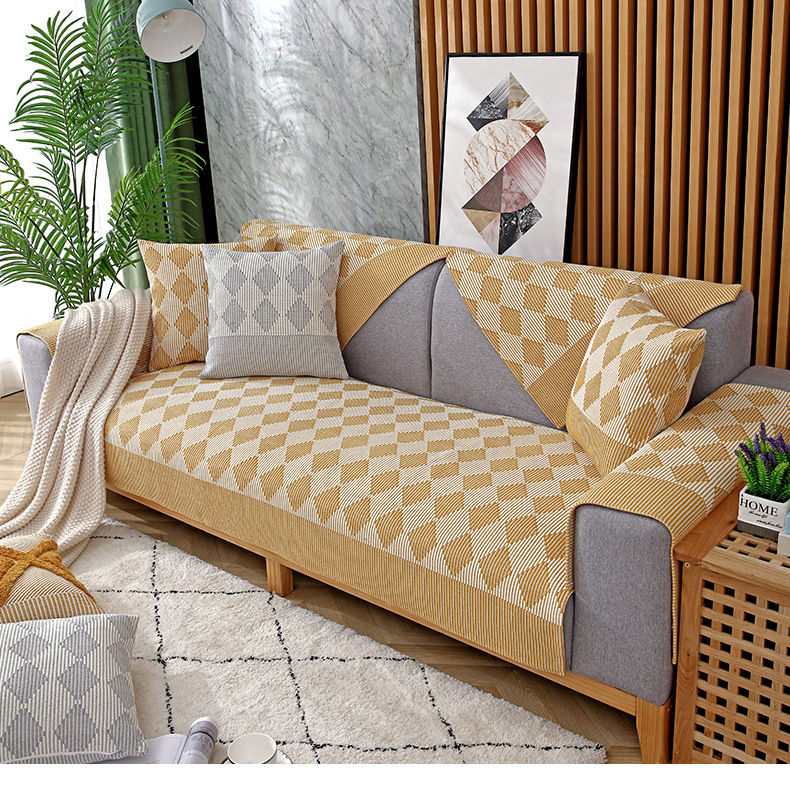 垫布艺坐垫简约现代棉麻北欧客厅防滑家用沙发巾套罩菱形咖色70210