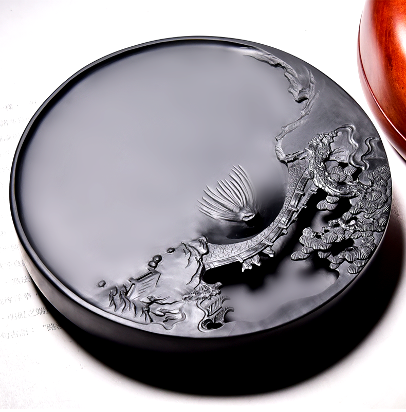 典藏端砚砚台安徽名砚名家制作圆方山水老坑原石黑龙尾中小楷书法国画