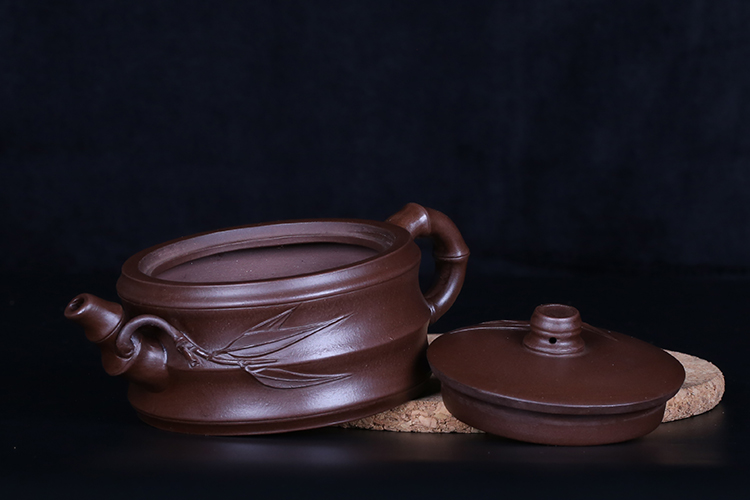 回流老紫砂壶厂大师名家周桂珍同款清水泥手工竹节竹段壶紫泥竹段