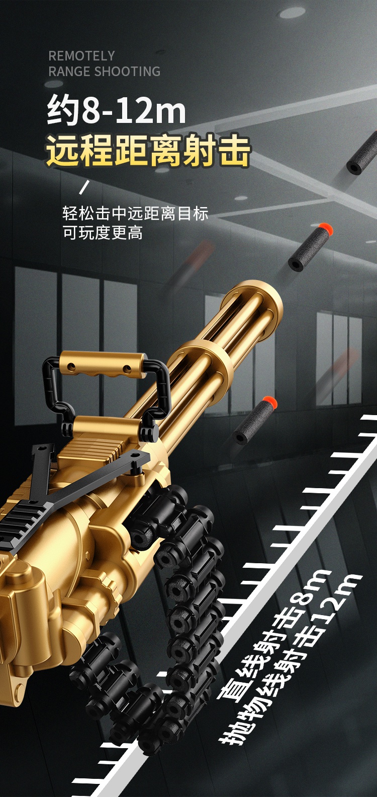 【捡漏价】迪士尼disney官网同款黄金加特林电动连发抛壳软弹枪儿童