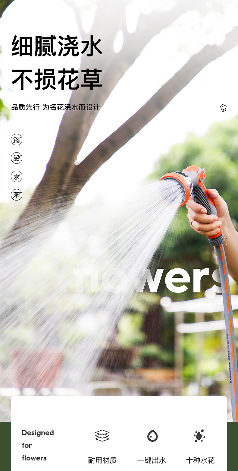 花园园艺浇水浇花喷头喷雾神器洗车高压花洒水枪园林家用水管套装 单