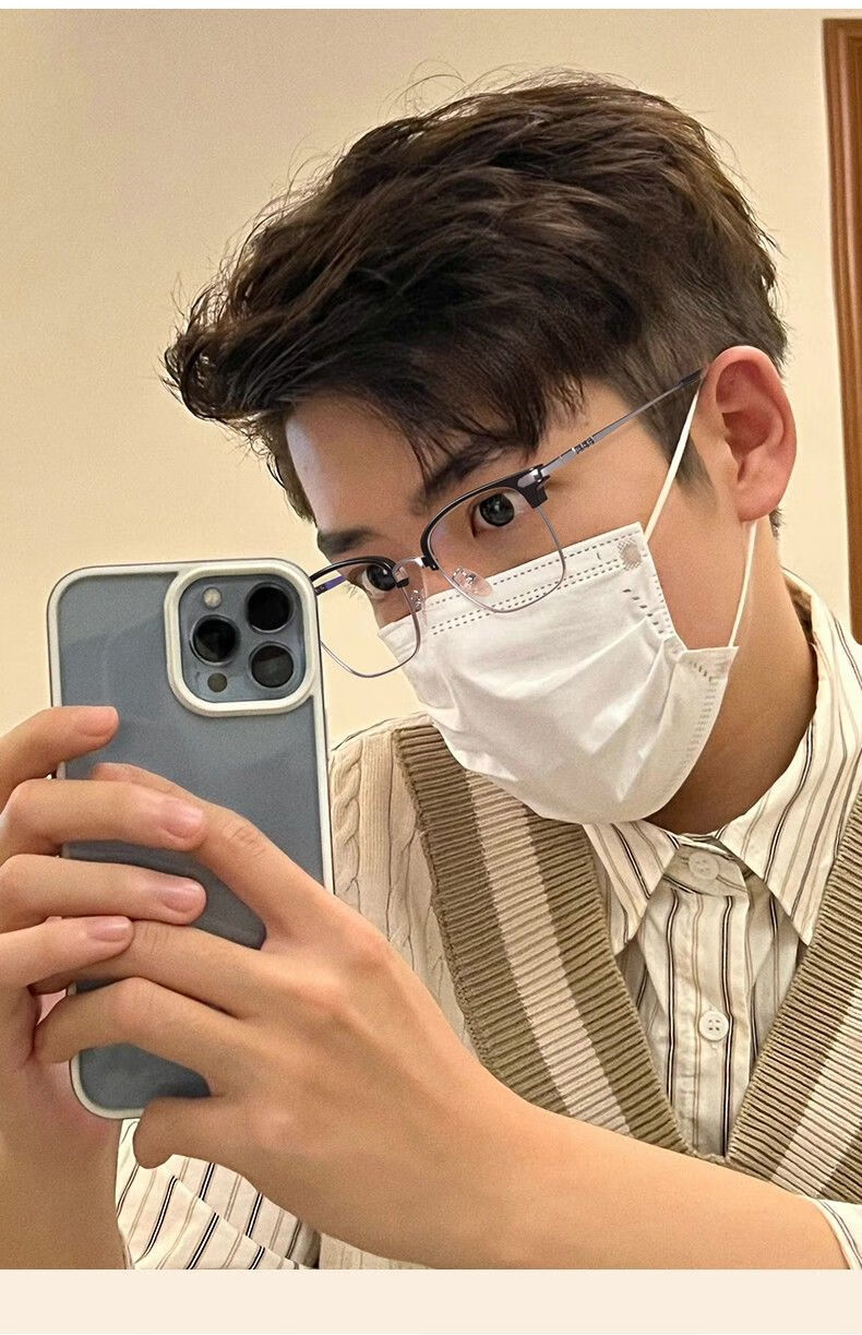 卓娱 潮男款痞帅感半框眼镜超轻大框理工眼睛可配度数 透明白 无度数