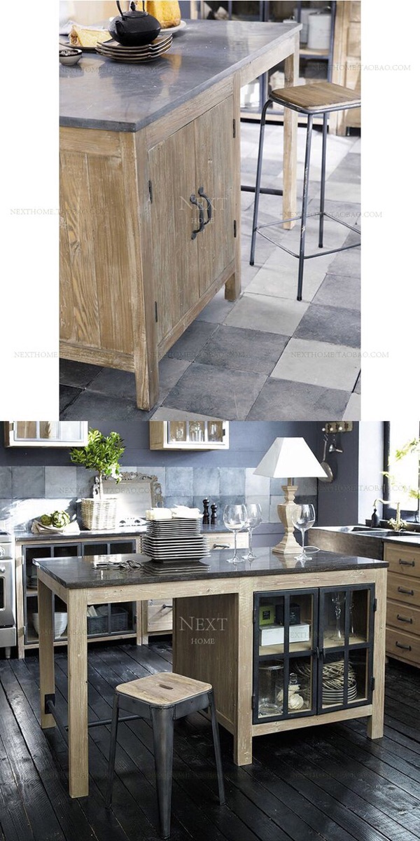 岛台柜厨房中岛台北欧实木中岛台厨房大理石餐边柜储物柜备餐桌料理台