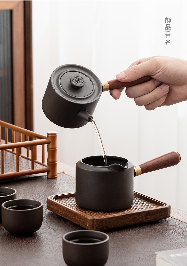 紫砂壶红茶泡茶壶单人功夫茶具套装家用小容量冲茶器紫泥侧把壶 紫砂