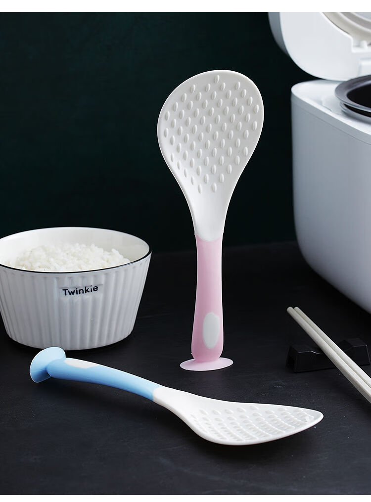 加厚吸盘式电饭锅不粘饭勺塑料可立式耐高温盛饭勺食品级创意饭铲蓝色