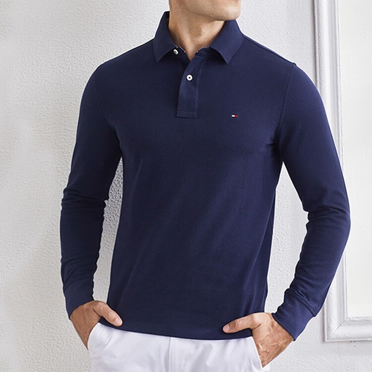 tommy hilfiger 汤米·希尔费格男士商务休闲长袖翻领polo衫 b2 黑色