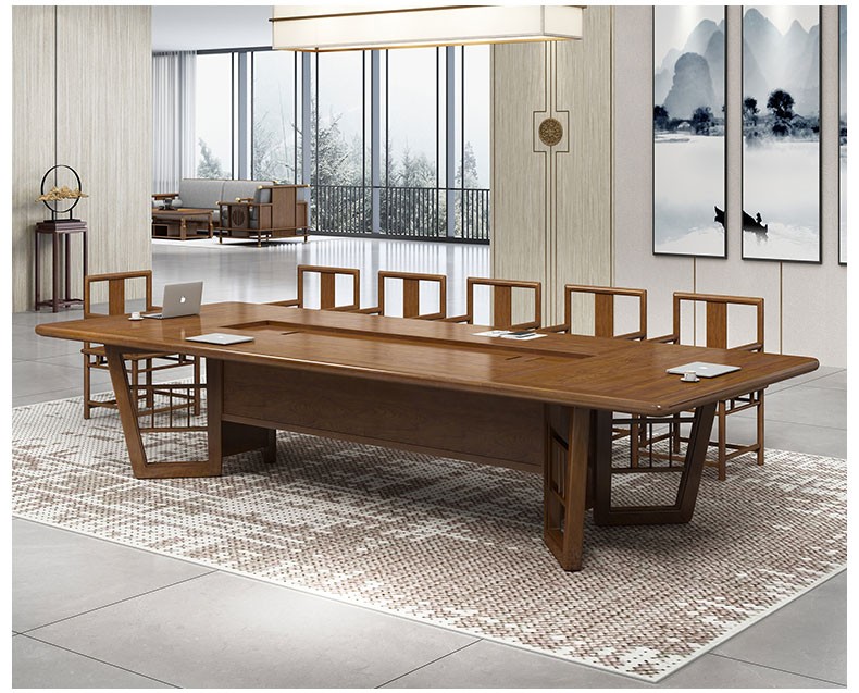 森申实木会议桌长桌新中式办公家具培训桌长条桌6-8人办公桌洽谈桌