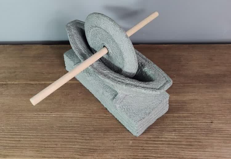 青石磨药器石碾子药碾子研磨器碾槽茶具茶玩家用老式 青灰色橹船型