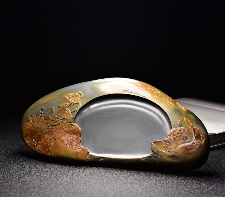 传人名师张子坚手工雕刻清趣砚台作品水坑金晕原石龙尾山老坑歙砚送礼