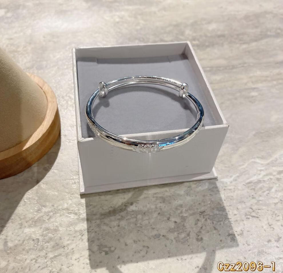 周大福款式 银手镯999足银简约时尚七彩拉丝莲花推拉手镯女款生日礼物