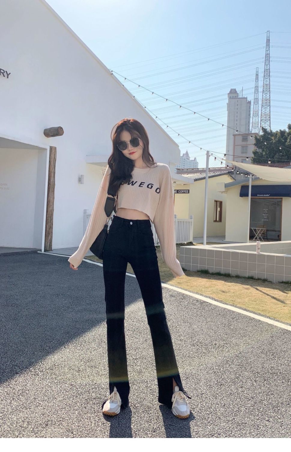 弹力垂坠感拖地裤微喇开叉牛仔裤女宽松显瘦阔腿喇叭裤子 628开叉蓝色