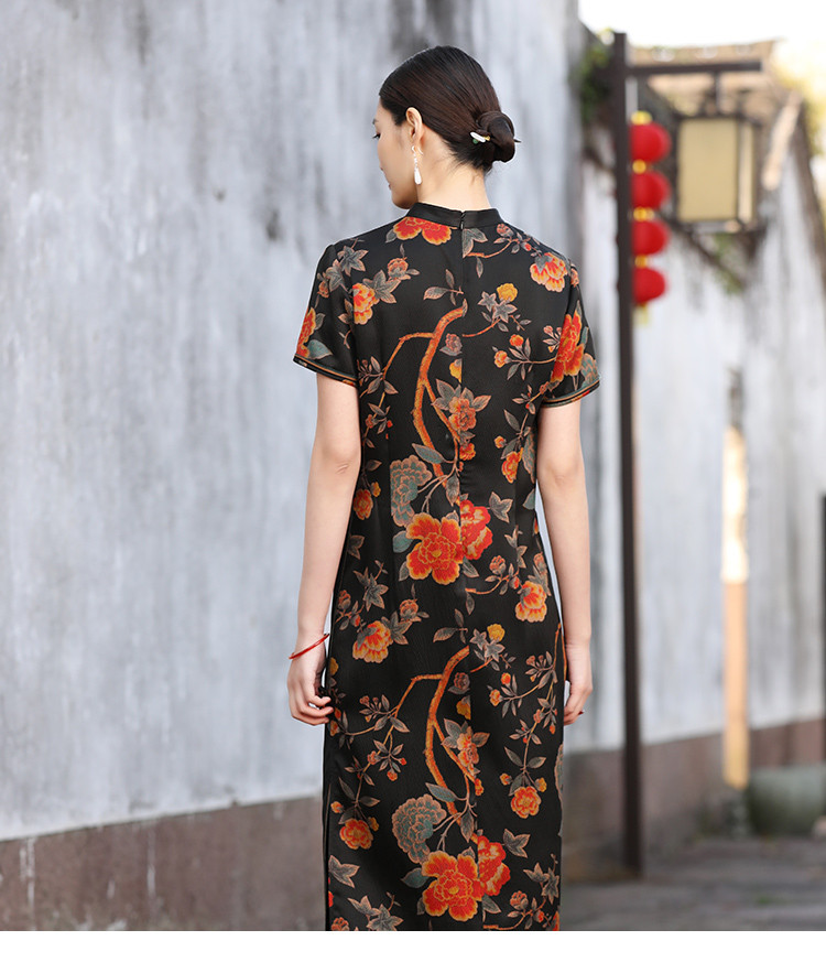 夏新款珍珠缎香云纱中长款改良旗袍真丝连衣裙桑蚕丝 02 2xl