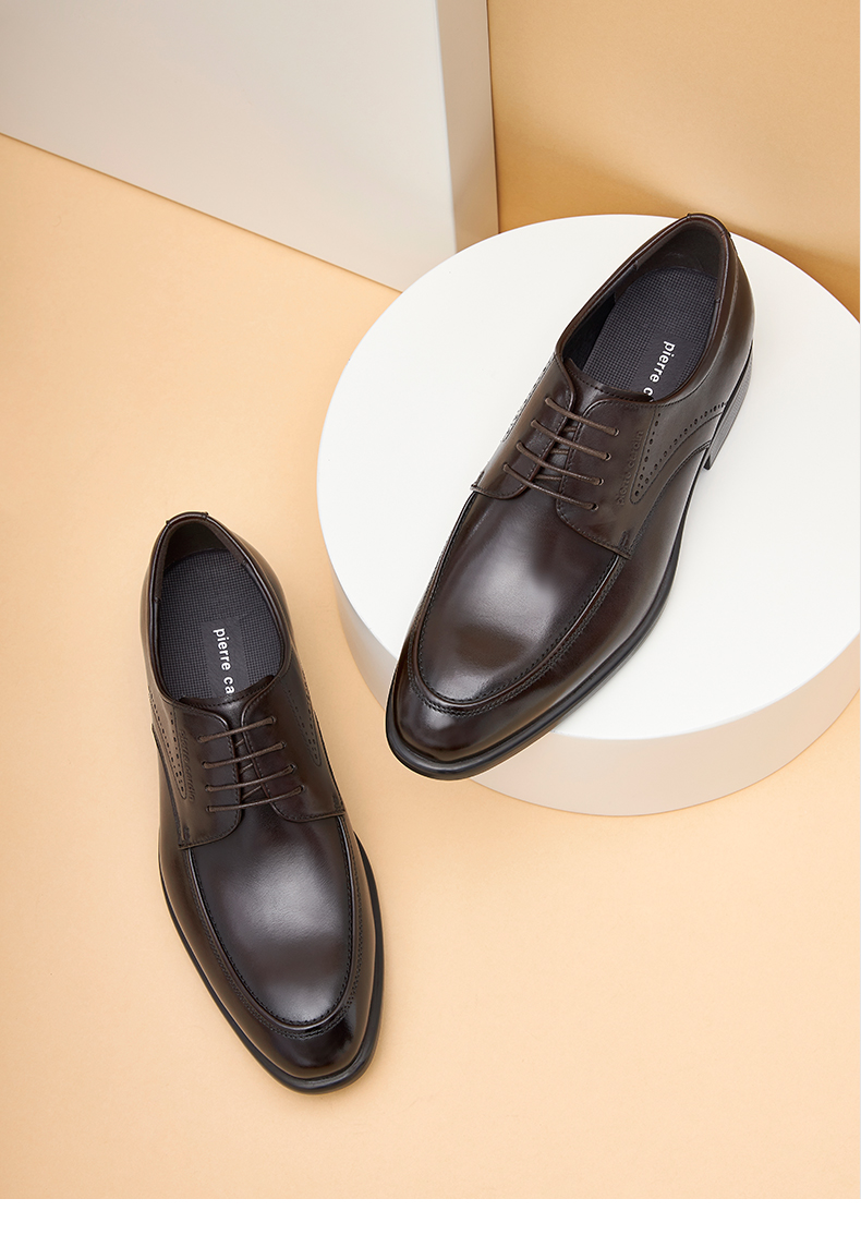 皮尔卡丹皮鞋2021冬上新款商务正装头层厚牛皮橡胶真皮底男士办公德比
