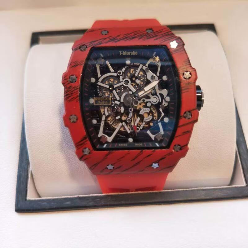 红魔手表理查德二战红魔机械骷髅头男表时尚潮表酒桶型硅胶带休闲男士