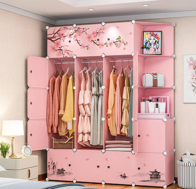 公主卧室女生粉色衣柜韩版女孩少女心ins卧室公主粉衣橱可爱日系少女