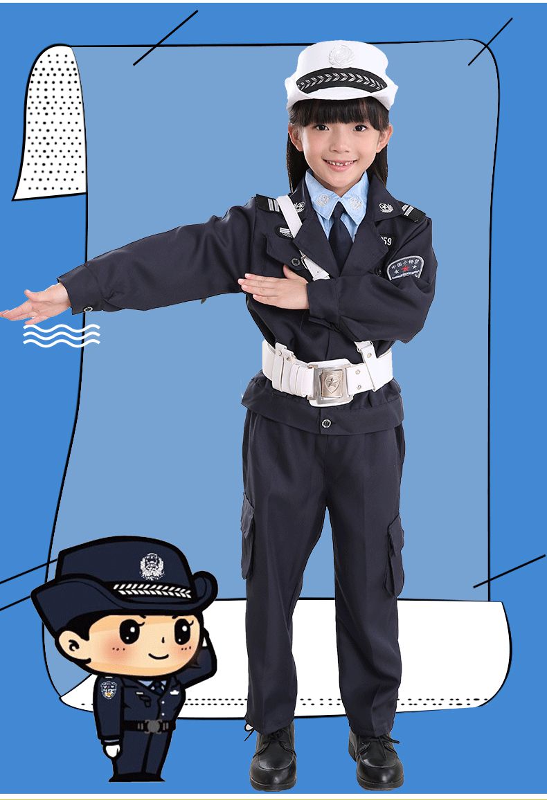 brangdy儿童警官服特种儿童警察服幼儿园小交警舞蹈小黑猫警长警官