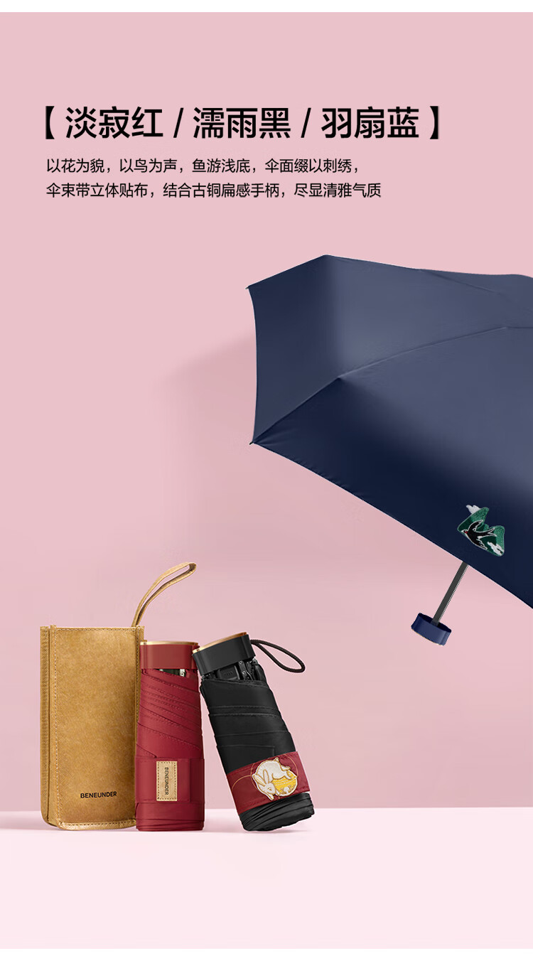 beneunder 蕉下防晒伞防紫外线五折六折迷你卡片扁伞遮阳雨伞女便携晴