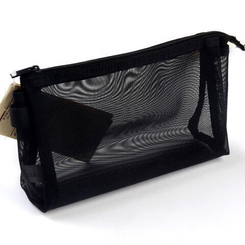 日本文具笔袋便携式网状透明笔袋磨砂透明笔盒文具盒 方形笔袋黑色(有