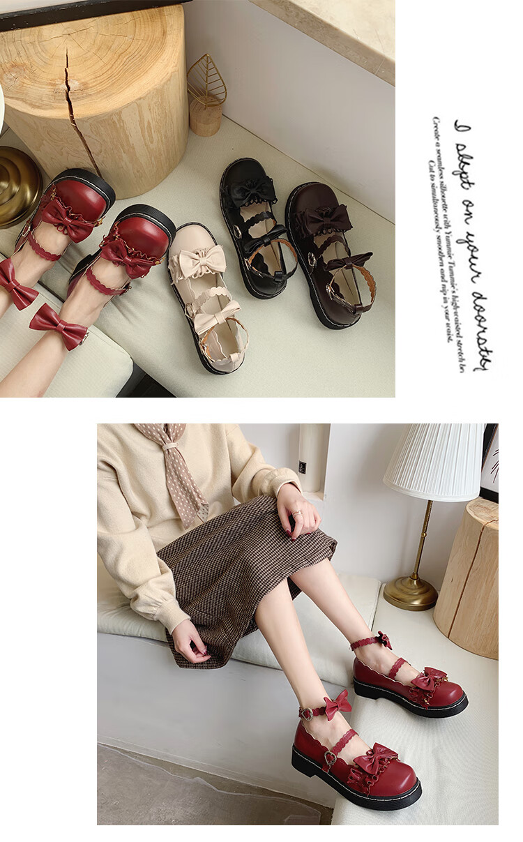 梅露露lolita鞋复古可爱绵羊泡芙洛丽塔鞋子女新款蝴蝶结小皮鞋女英伦