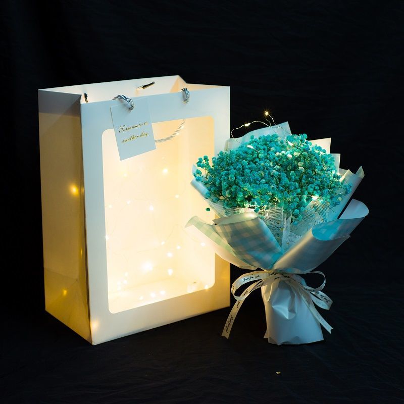 节送女朋友闺蜜生日礼物圣诞情人节粉色满天星礼盒led灯礼袋许愿兔