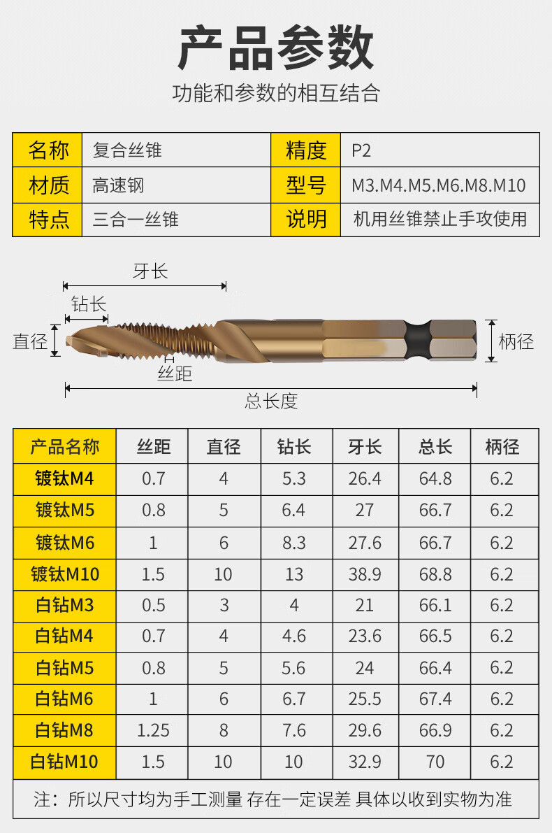 機用絲錐絲攻鑽頭攻牙複合鑽攻一體螺旋鍍鈦絲錐m3m4m5m6m8m10m12謙設