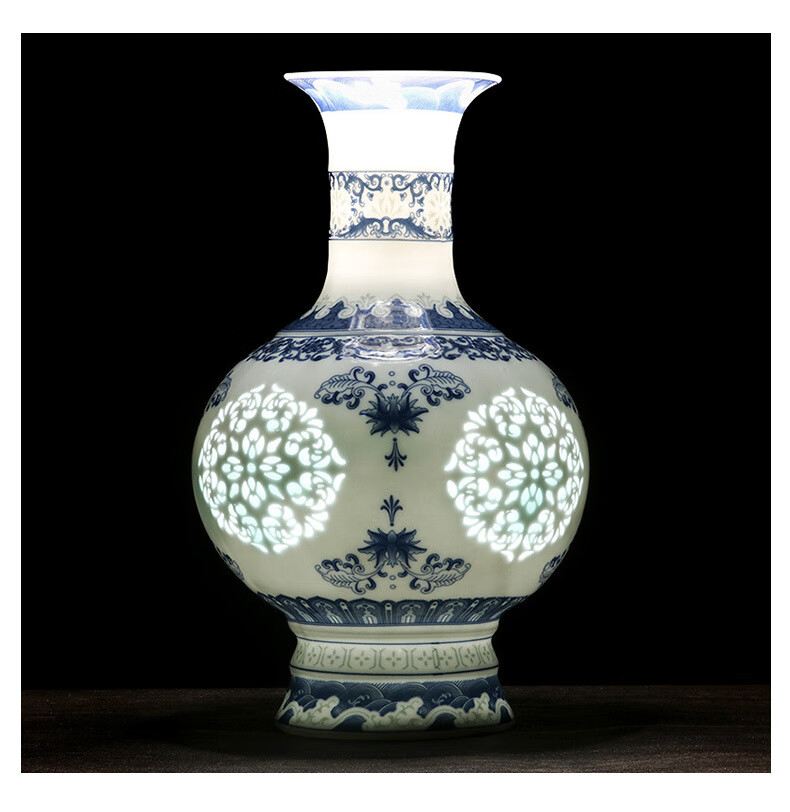 镂空转心瓶客厅办公室中式仿古装饰工艺品瓷器摆件 仿玲珑青花赏瓶(27