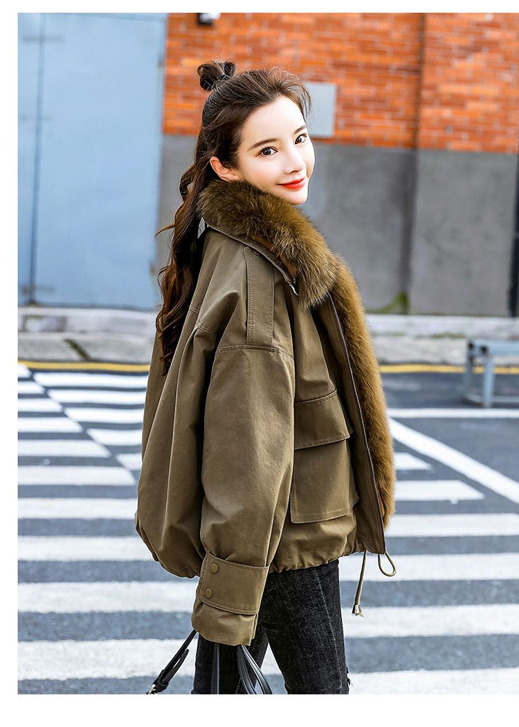 潮上新派克服女冬装年新款女装小个子短款外套卡其色s建议100内