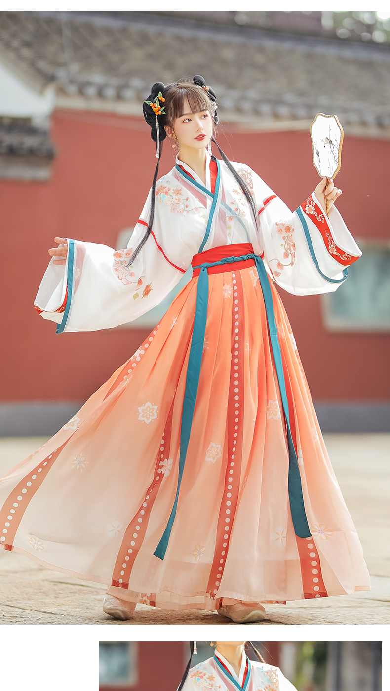 唤伊汉服女中国风晋制交领齐腰褶裙魏晋风古装日常夏款晋制三件套s