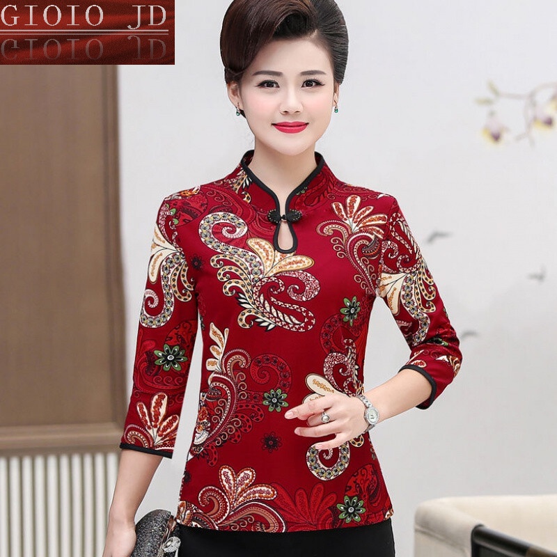 gioio 女士唐装汉服春夏妈妈春装洋气民族风小衫50岁中老年女时尚碎花