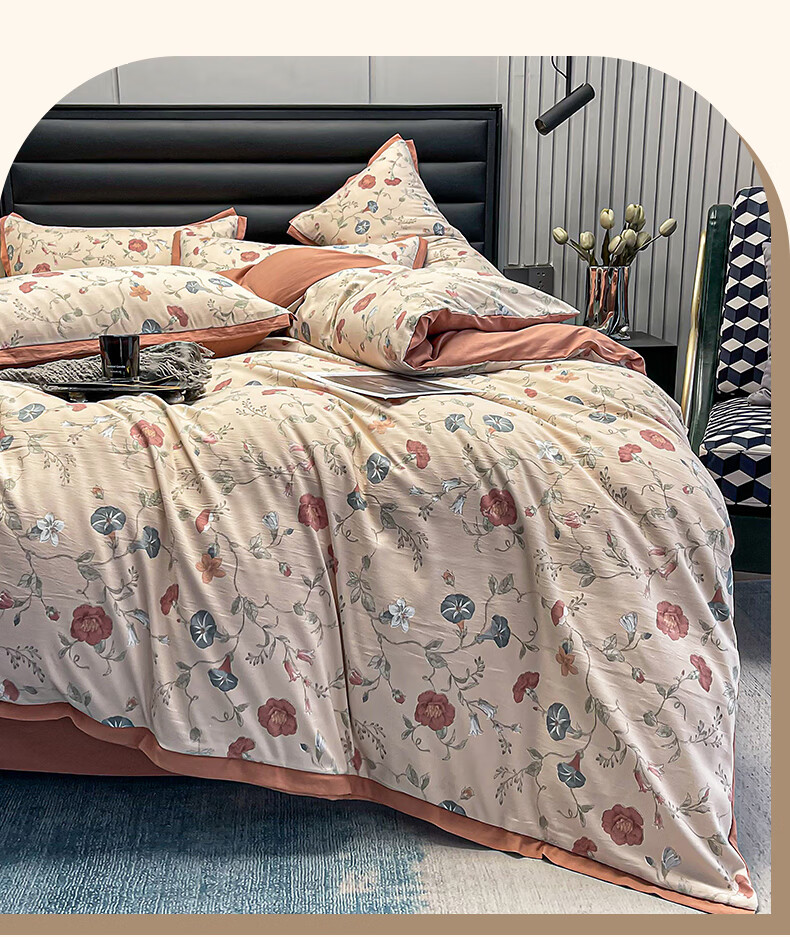 猫人家纺 a类双层纱水洗棉四件套 棉麻水洗棉4件套小清新田园ins风秋