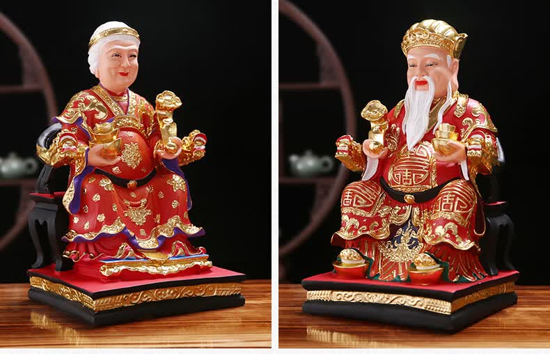 家用摆件福德正神土地婆土地奶门口土地爷16英寸38厘米高蓝衣土地公