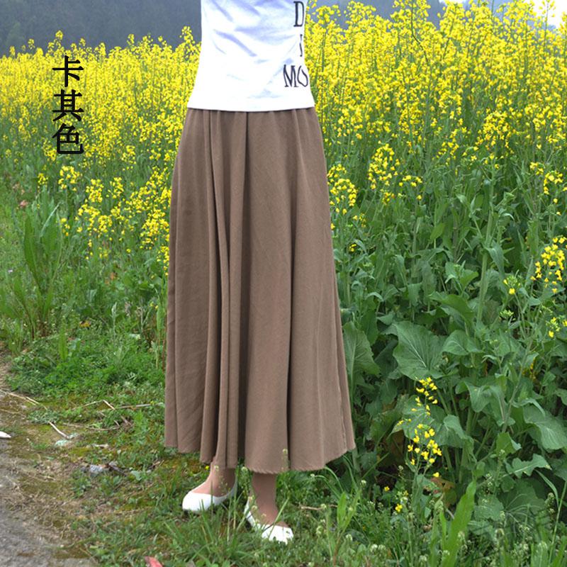 棉麻设计文艺百搭复古显瘦女裙夏天穿的休闲半长裙墨绿色均码80厘米长