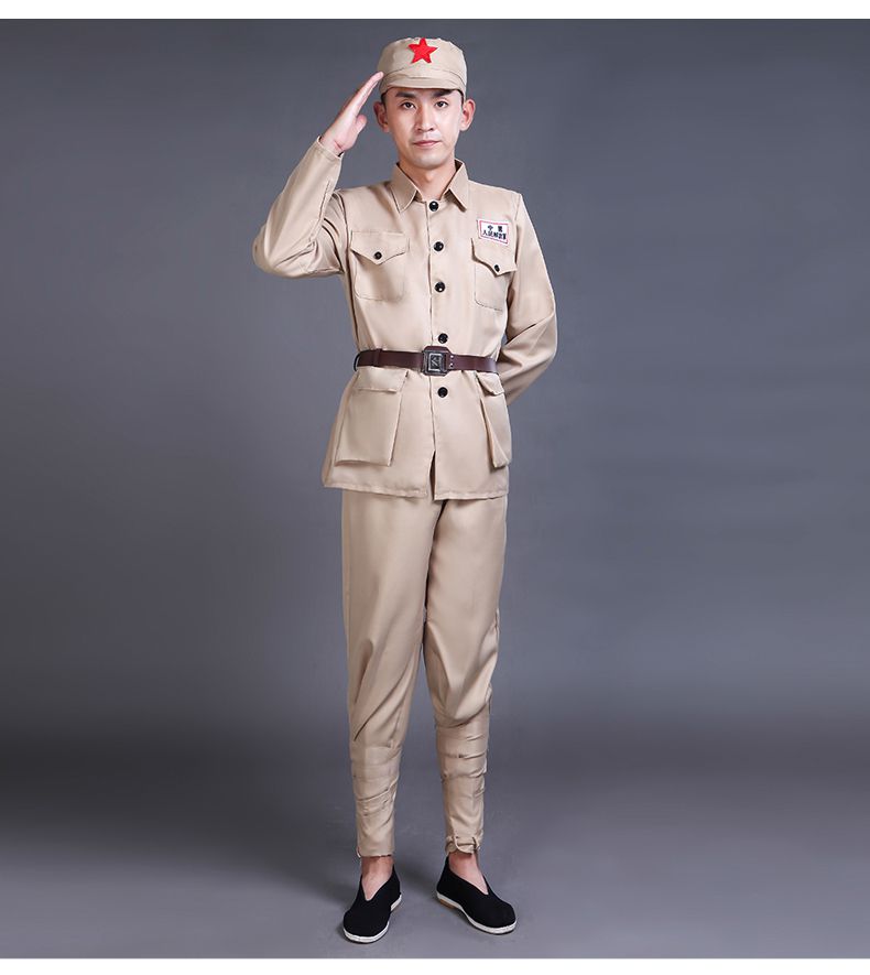 軍大合唱演出服男女紅歌比賽紅軍新四軍套裝表演服裝土黃色男款150