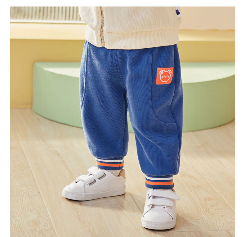 儿童长裤2021新款春秋季网红中小童宝宝装洋气潮流休闲裤w蓝色小熊