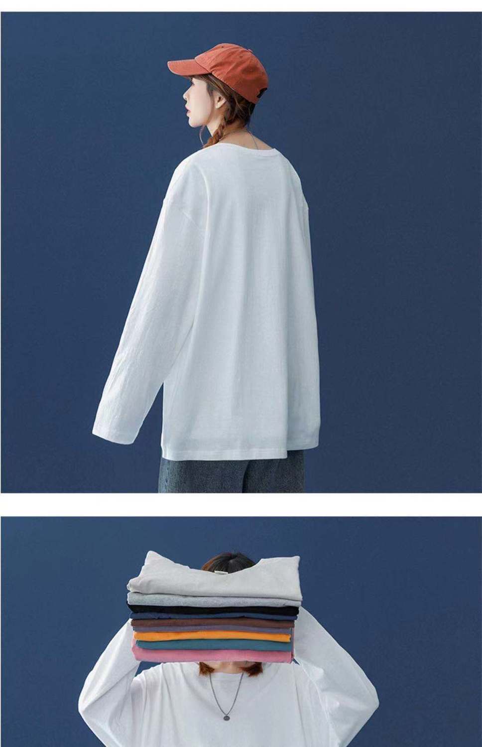 长袖厚款纯棉白色长袖t恤女韩版ins不透百搭学生外穿上衣白色s80100斤