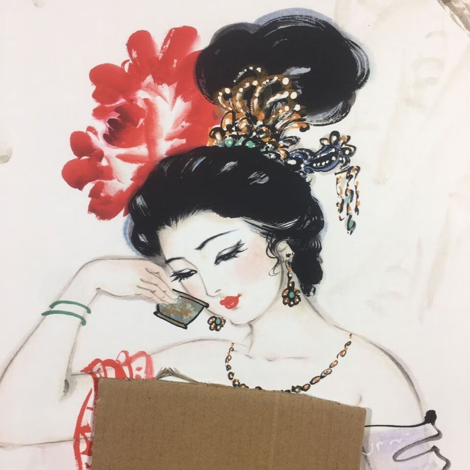 美女图片裸贵妃醉酒红贵妃新品挂画国画中堂画卷轴画名师名家客厅挂画