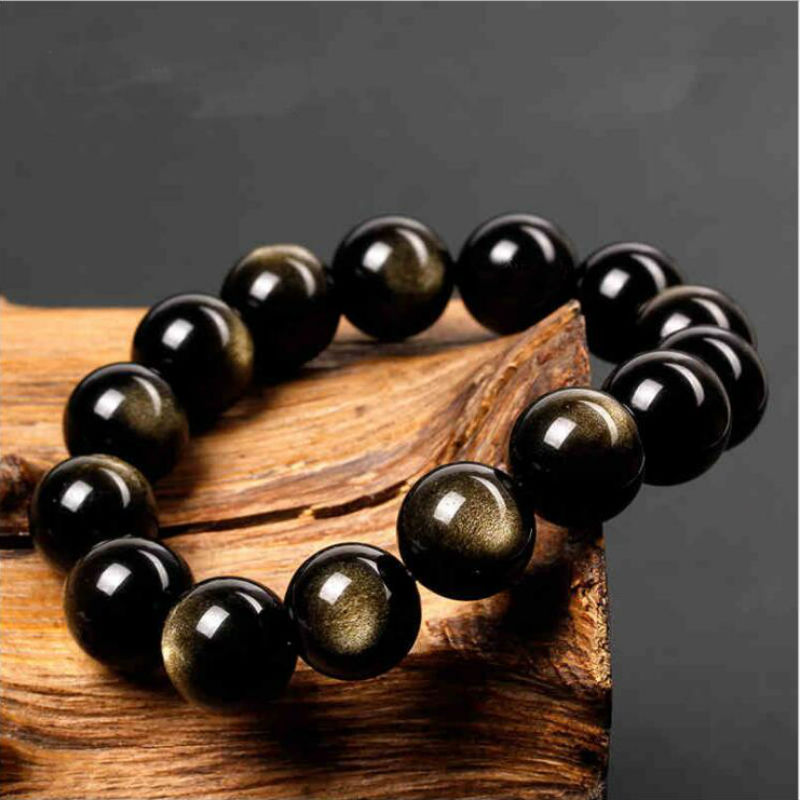 天然金曜石手链男女款手链金曜石单圈手串14mm标准男款