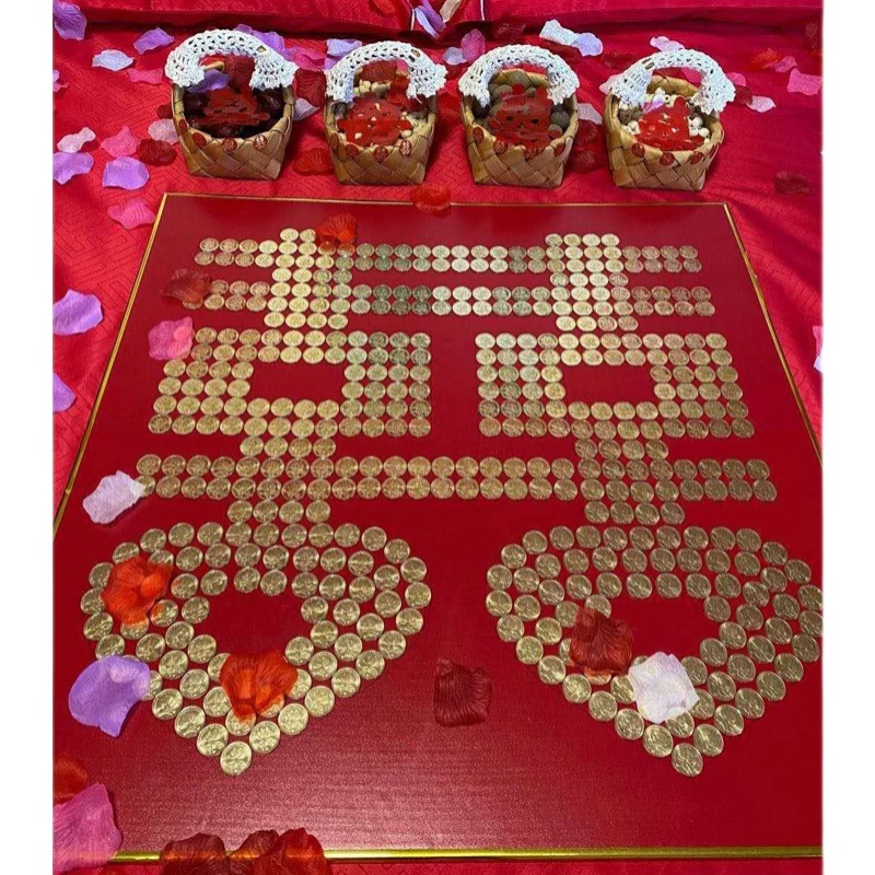 五角硬币喜字模板结婚压床喜新娘坐福字婚礼卧室摆件订制硬币拼字 75
