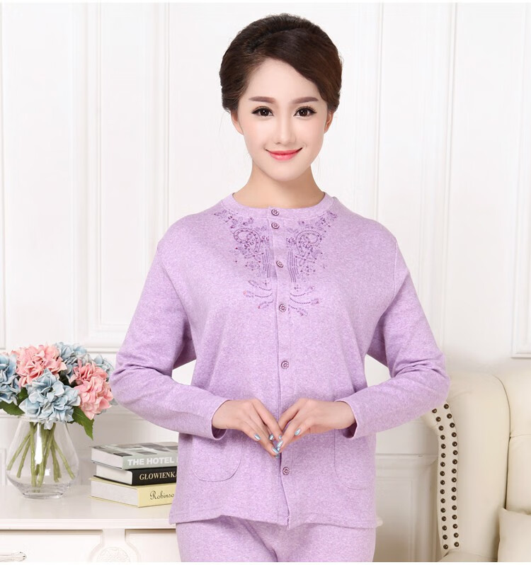 60中老年人开襟内衣加肥加大码秋衣开衫女对襟开身线衣艾优驼色单件