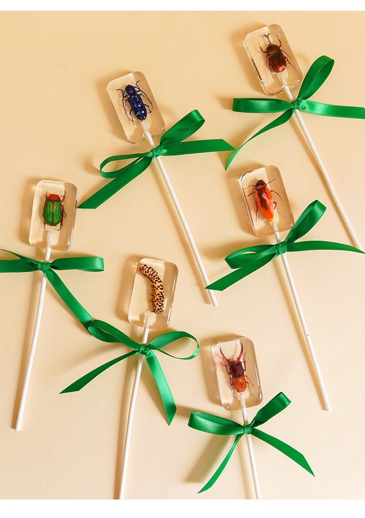 创意搞怪3昆虫棒棒糖盒装抖音网红奇葩糖果零食七夕礼物造物节 彩色金