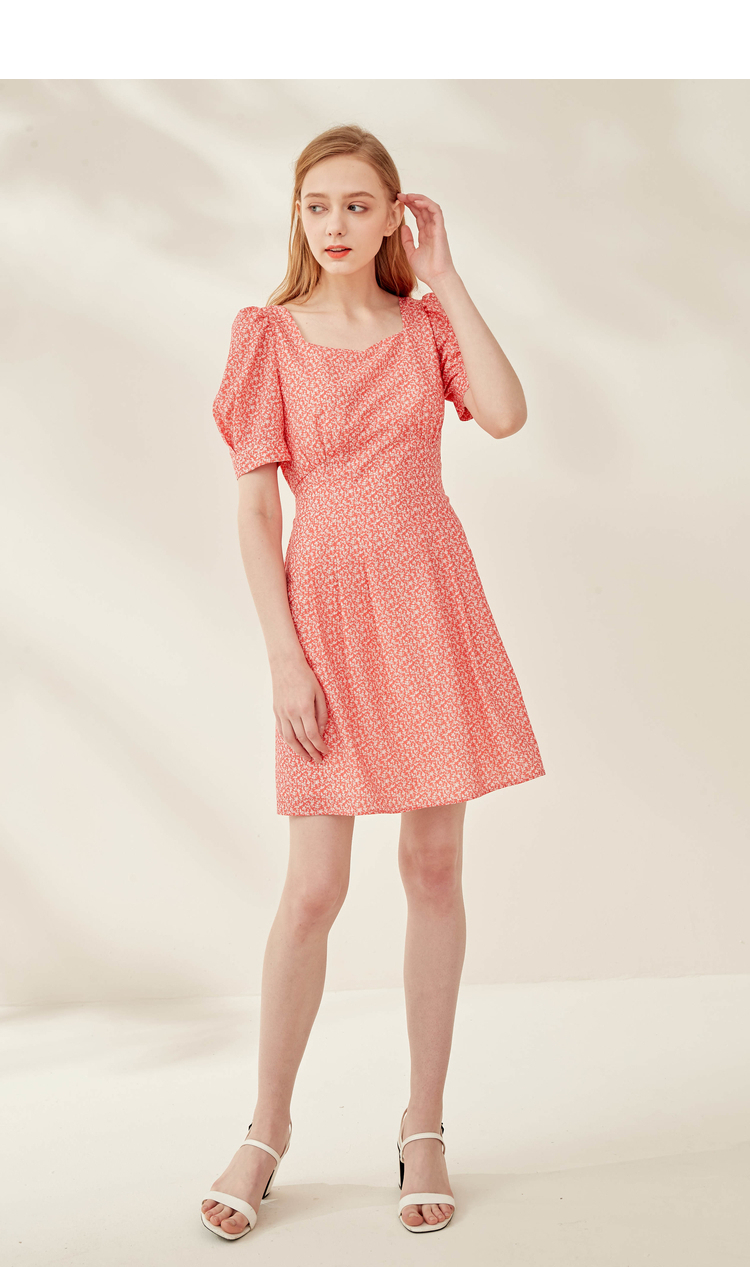 eland衣恋官方集团依恋女装法式收腰碎花连衣裙女裙子春夏简约气质方