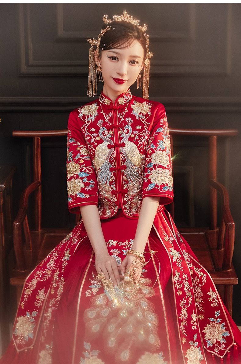 富贵鸟秀禾服女2021新款新娘结婚服敬酒服小个子嫁衣中式婚服秋冬长袖