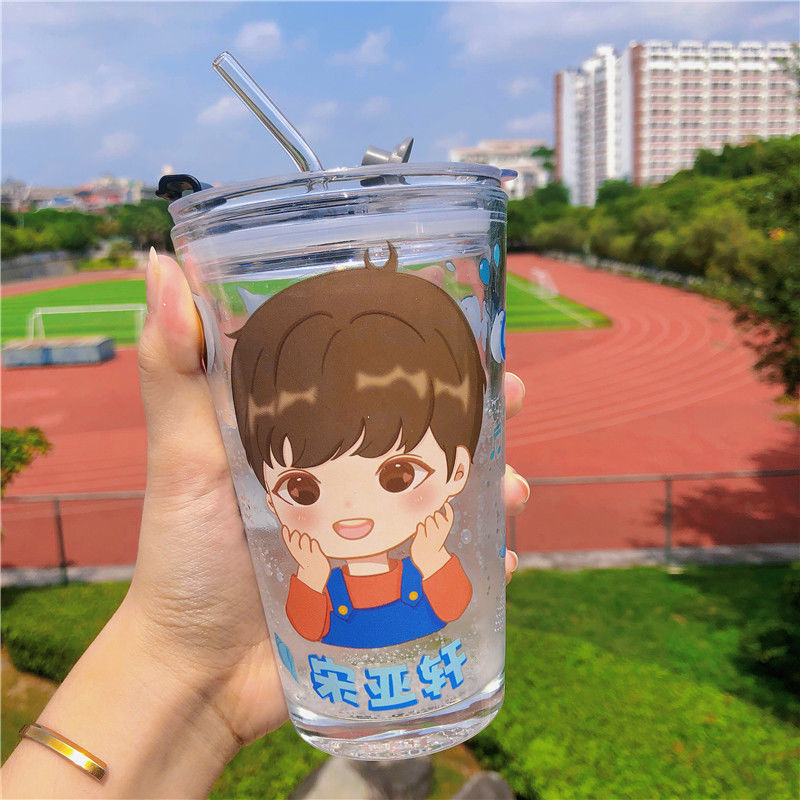 tnt时代少年团同款水杯马嘉祺丁程鑫周边学生吸管杯应援玻璃杯子刘