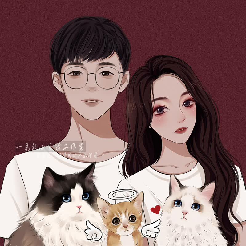 微信头像定制 水彩情侣手绘头像定制真人照片画头像漫画微信头像画师