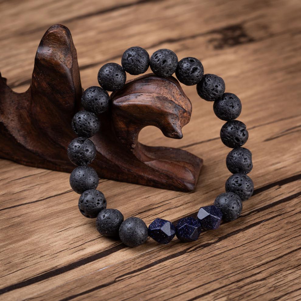 幸运转运珠火山岩手串情侣依莲妃10mm火山石金砂星空手链精美礼盒装