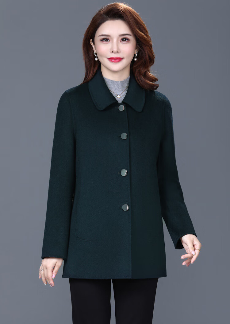 双面大衣款毛呢外套女短款洋气中年双面呢秋冬 暗普兰 4xl【图片 价格