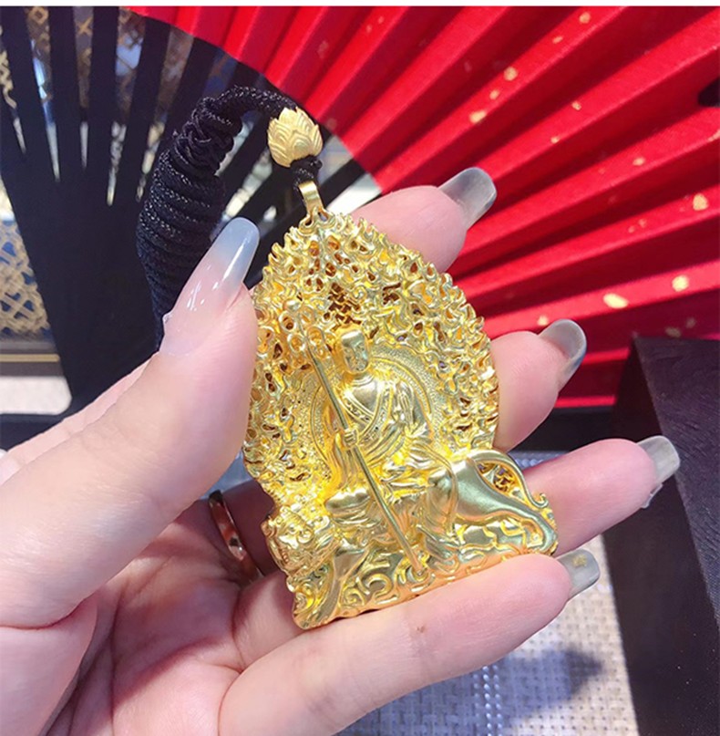 黄金吊坠男足金999地藏王菩萨古法吊坠按克男士黄金佛像挂绳项链送