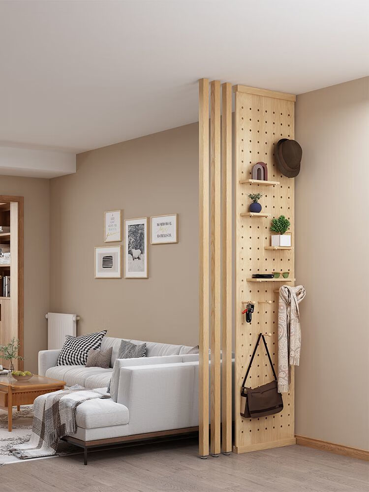 北欧实木洞洞板隔断木条木质玻璃原木屏风入户玄关客厅置物 洞洞板