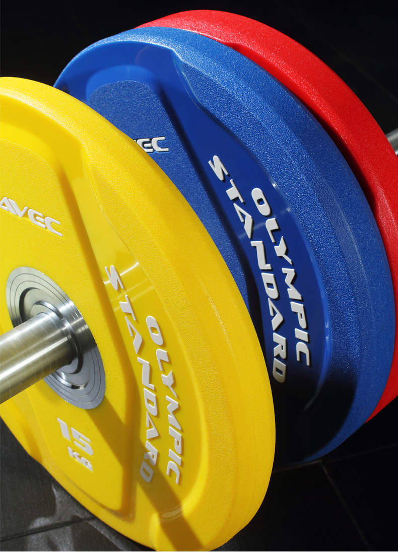 杠铃avec杠铃片pu奥赛竞技举重轮毂健身房器材奥杆配重家用大孔哑铃片