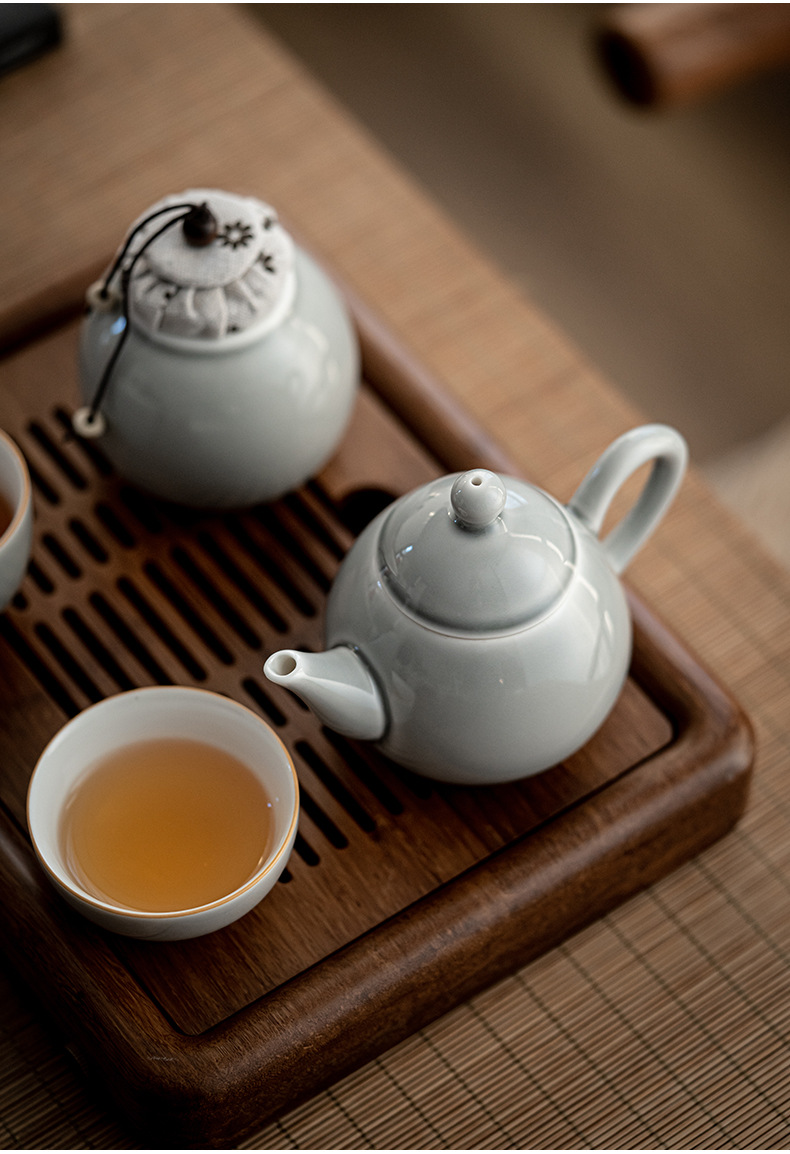 景欣日式冰灰釉茶壶陶瓷水滴壶功夫茶壶简约小单壶办公家用泡茶壶